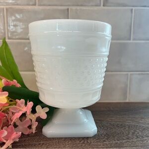 Vintage Napco Hobnail Thumbprint Milk Glass Pedestal Vase/Planter